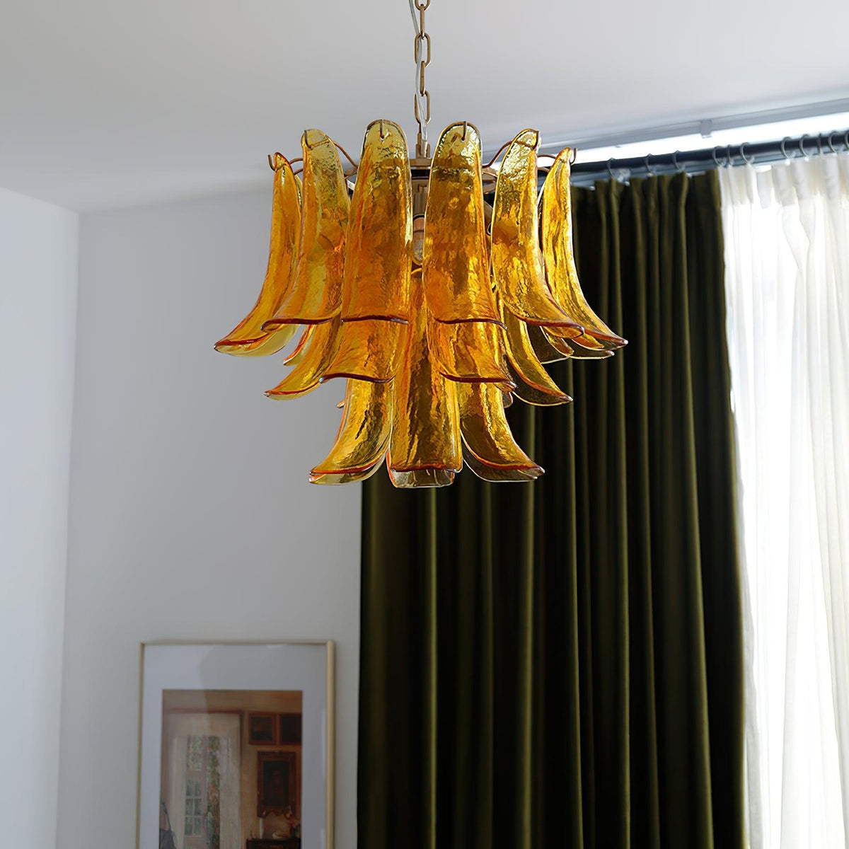 Elvess candelabru din sticlă Murano Frunze Aurii