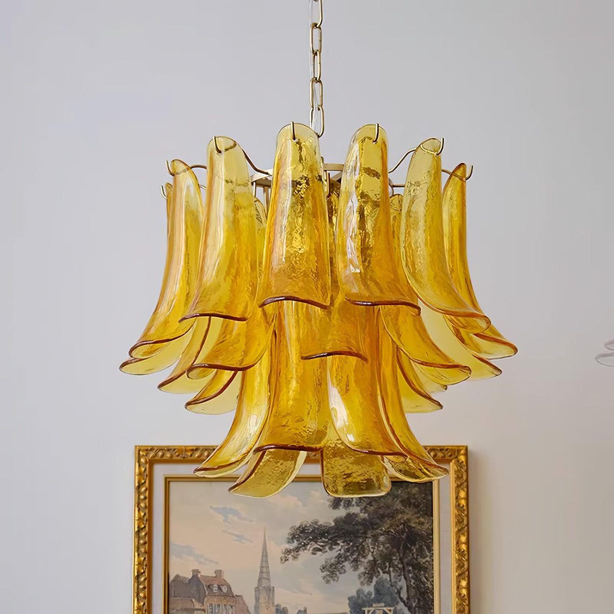 Elvess candelabru din sticlă Murano Frunze Aurii