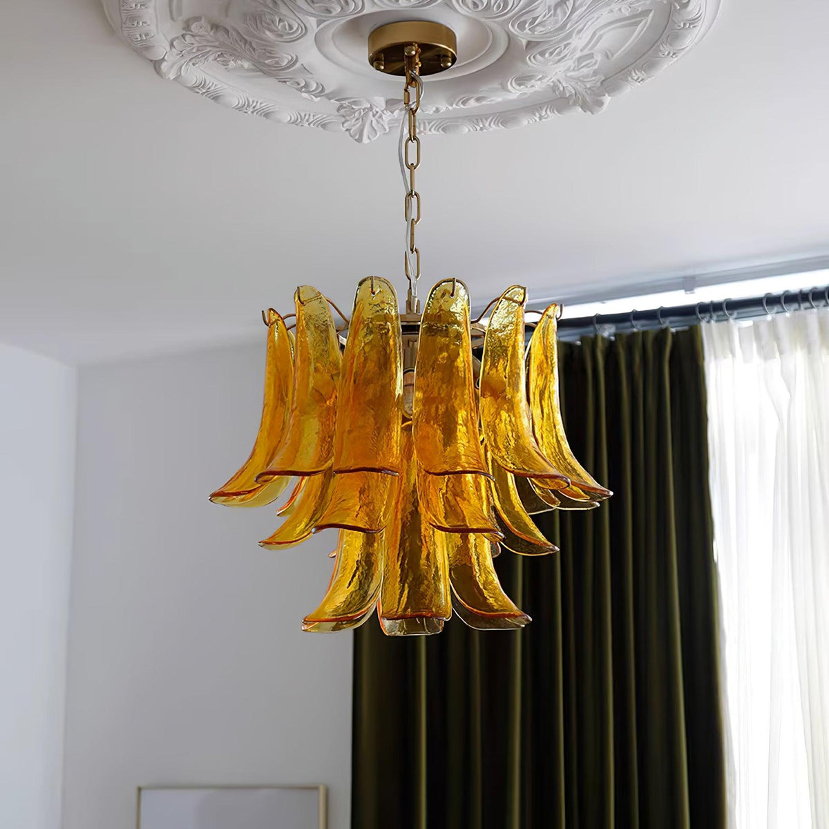 Elvess candelabru din sticlă Murano Frunze Aurii