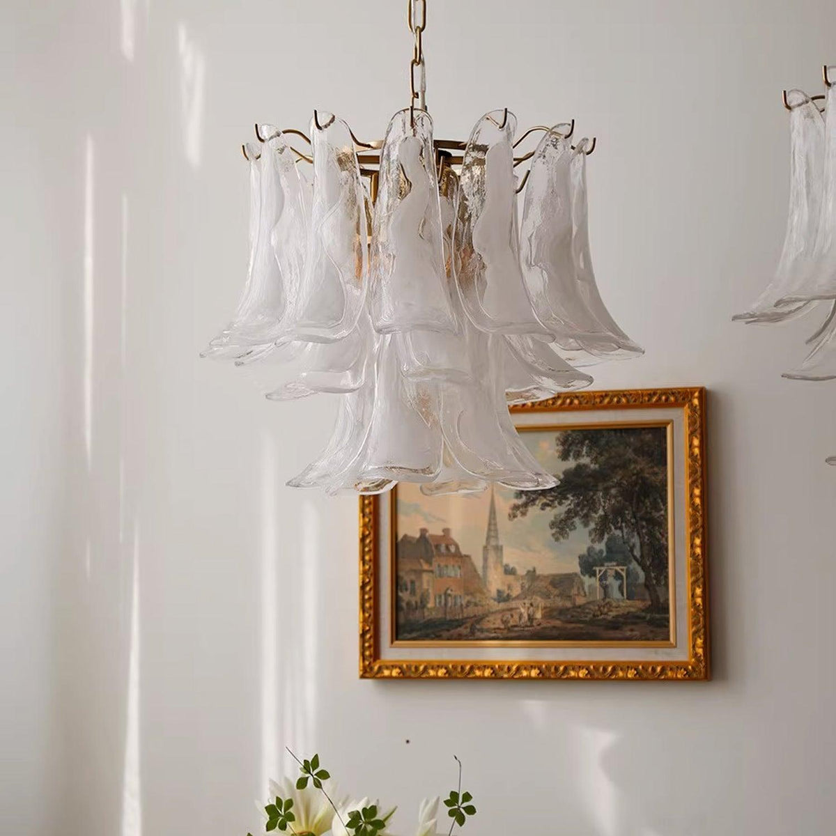 Elvess candelabru din sticlă Murano Frunze Aurii