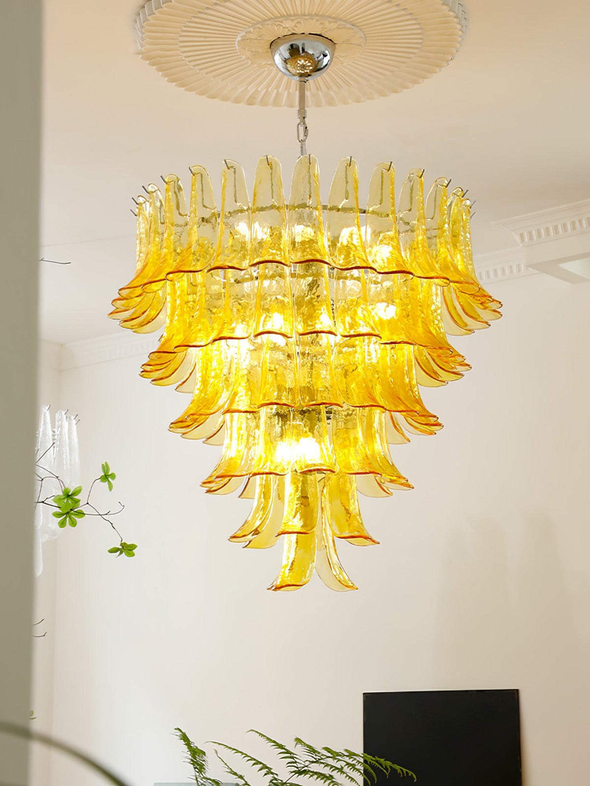 Elvess candelabru din sticlă Murano Frunze Aurii