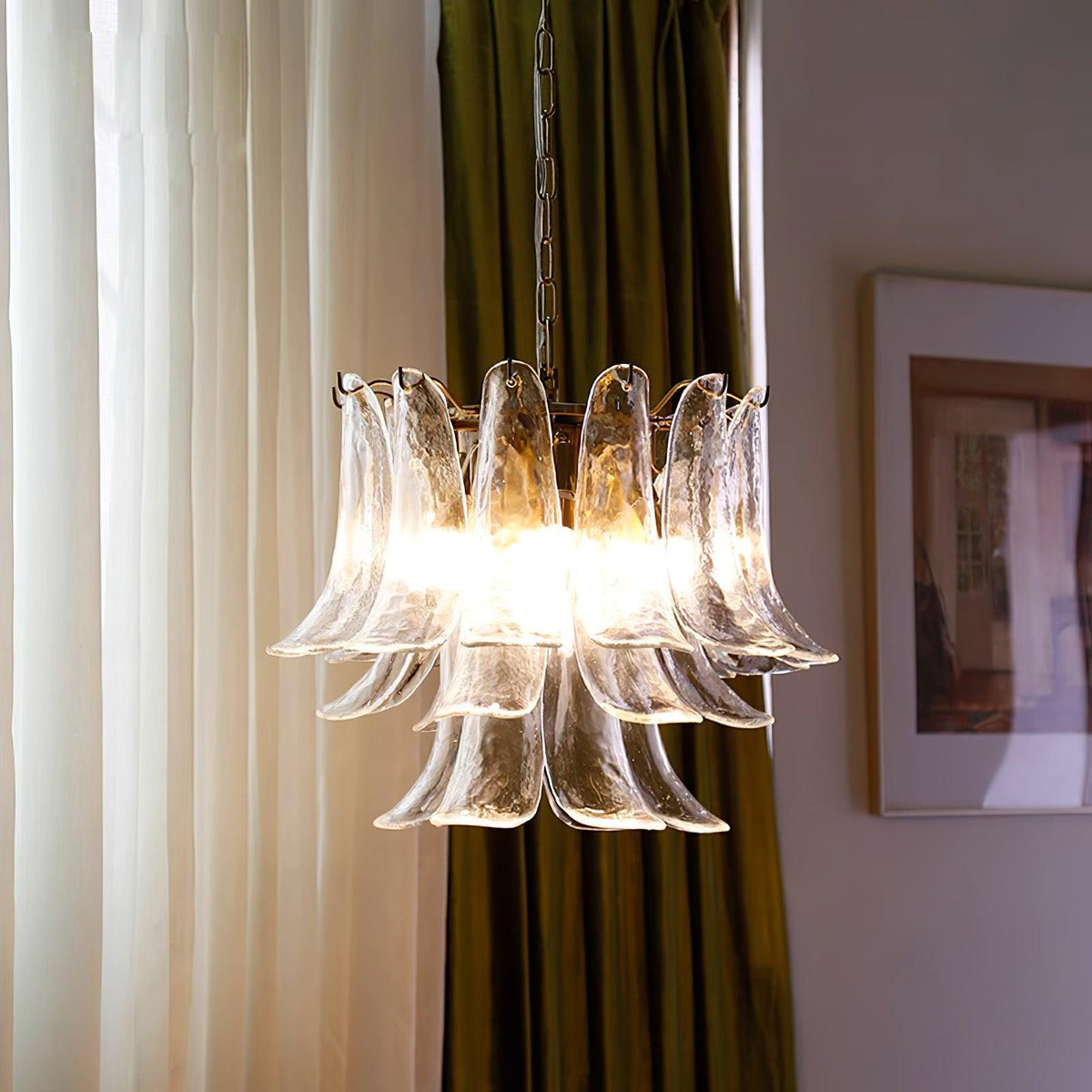 Elvess candelabru din sticlă Murano Frunze Aurii