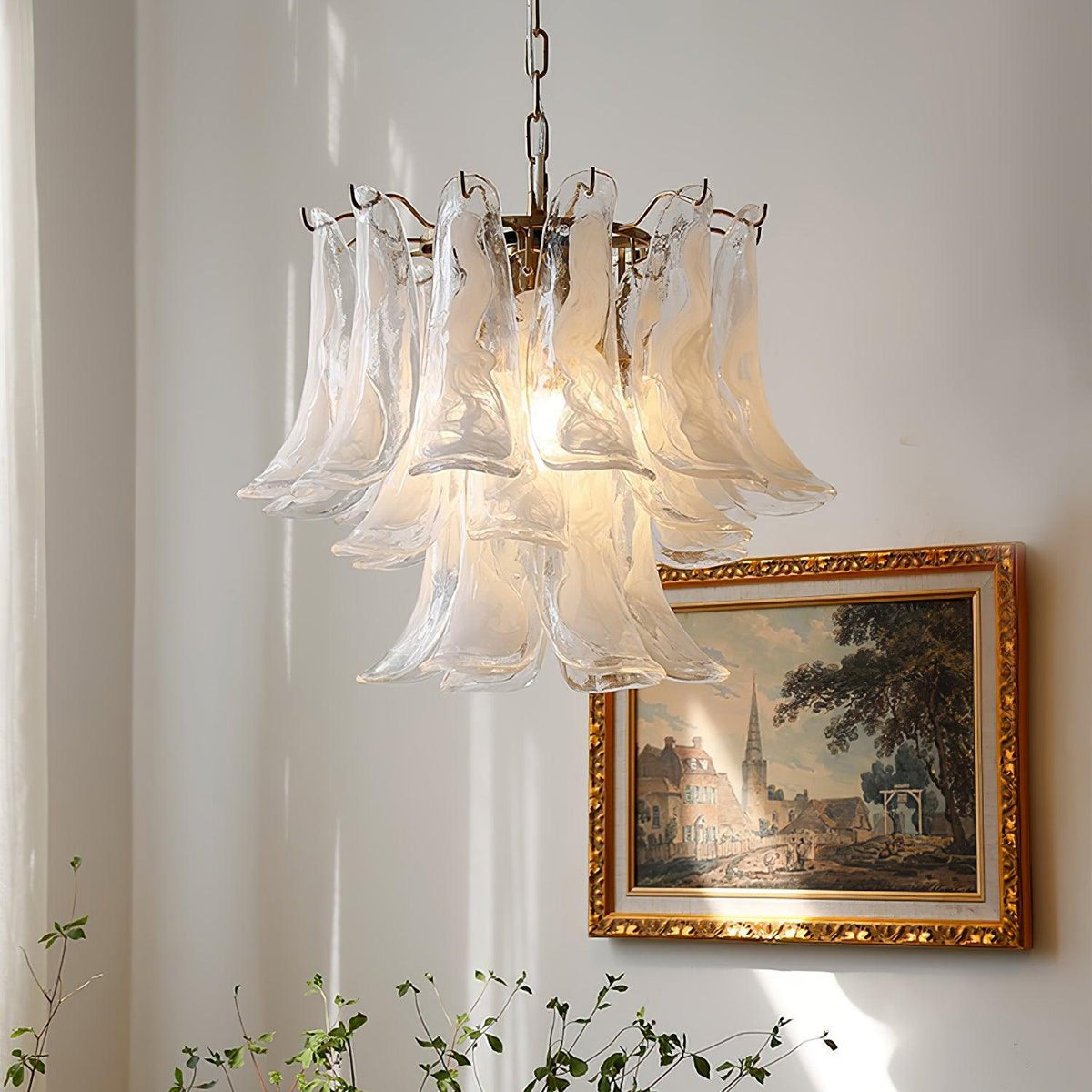 Elvess candelabru din sticlă Murano Frunze Aurii