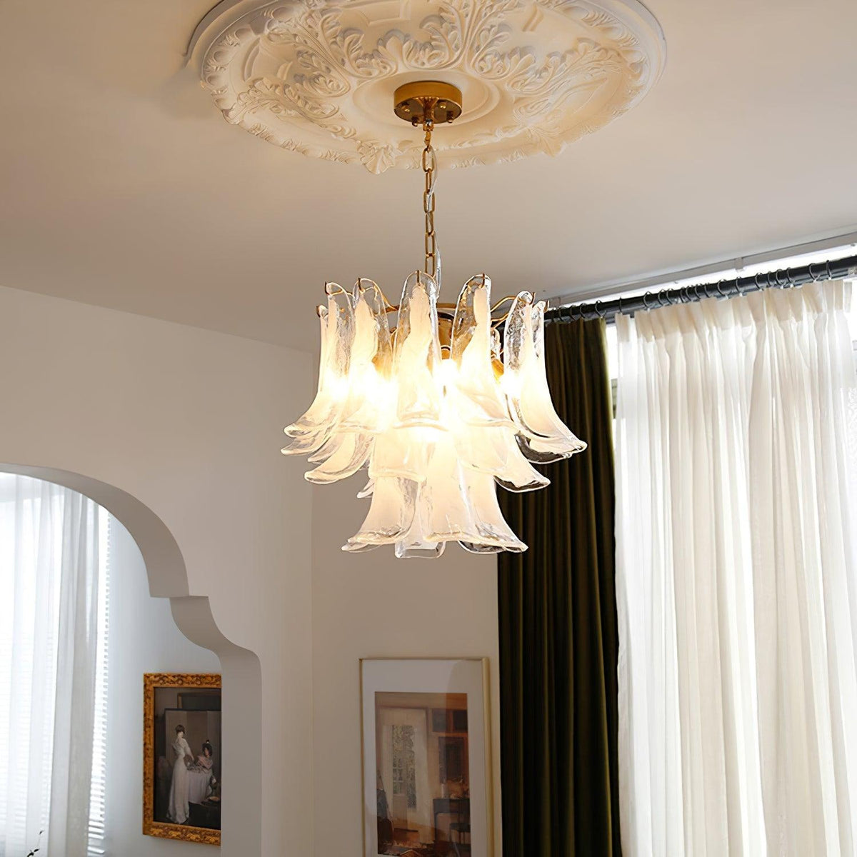 Elvess candelabru din sticlă Murano Frunze Aurii