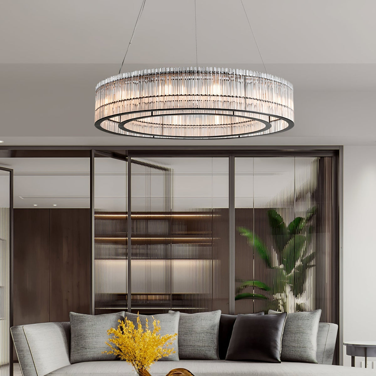 Celivia lampă suspendată din sticlă, modernă, de lux, tubulară, în formă de inel