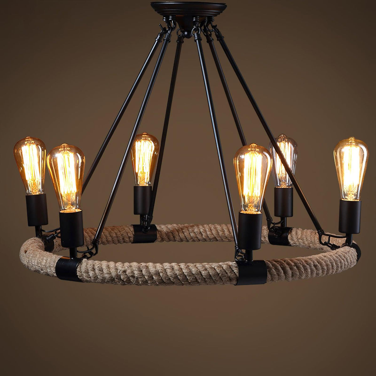 Novien candelabru din cânepă și frânghie, industrial, rotund