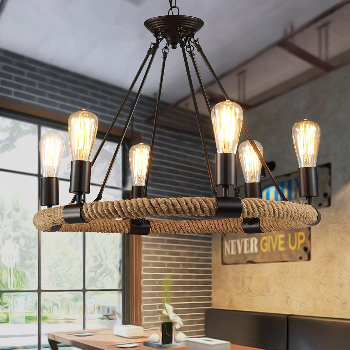 Novien candelabru din cânepă și frânghie, industrial, rotund