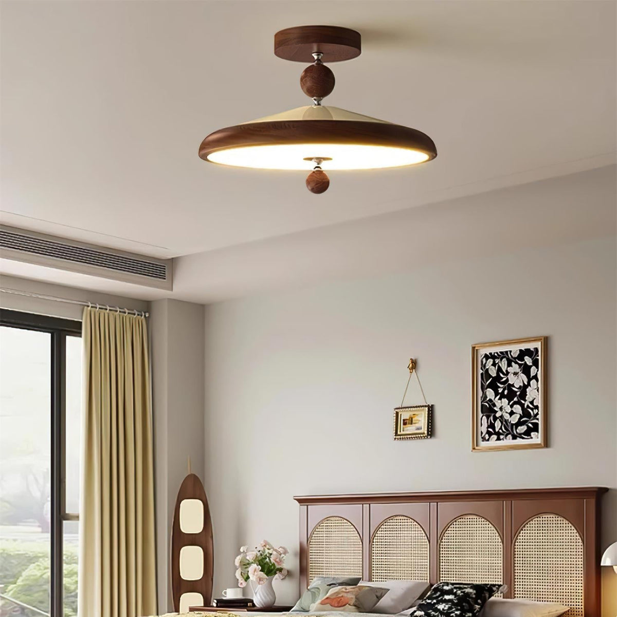 Sorvian plafonieră cu Cadru din lemn Rotund Stil Midcentury