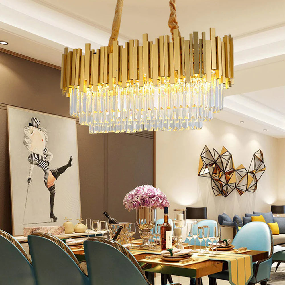 Kristy candelabru auriu din cristal, nordic, postmodern, de lux, pentru sufragerie și living
