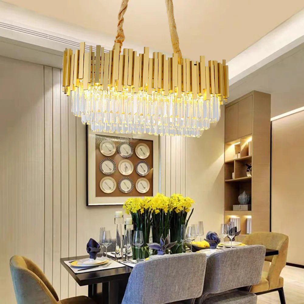 Kristy candelabru auriu din cristal, nordic, postmodern, de lux, pentru sufragerie și living