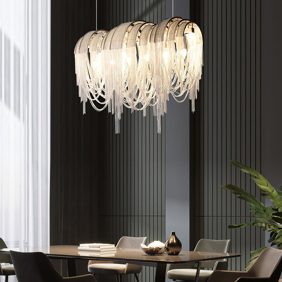 Tarien candelabru Lanțuri Stratificate Nichel Lux