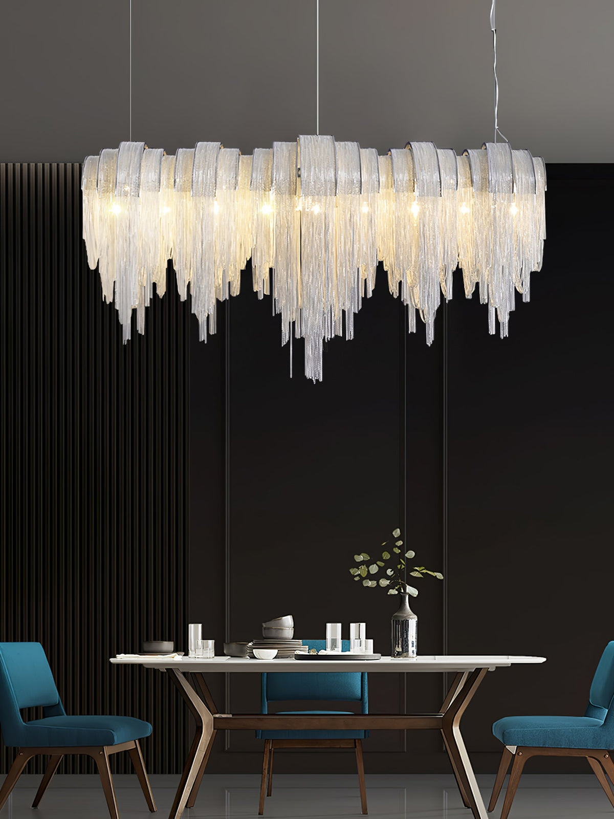 Tarien candelabru Lanțuri Stratificate Nichel Lux