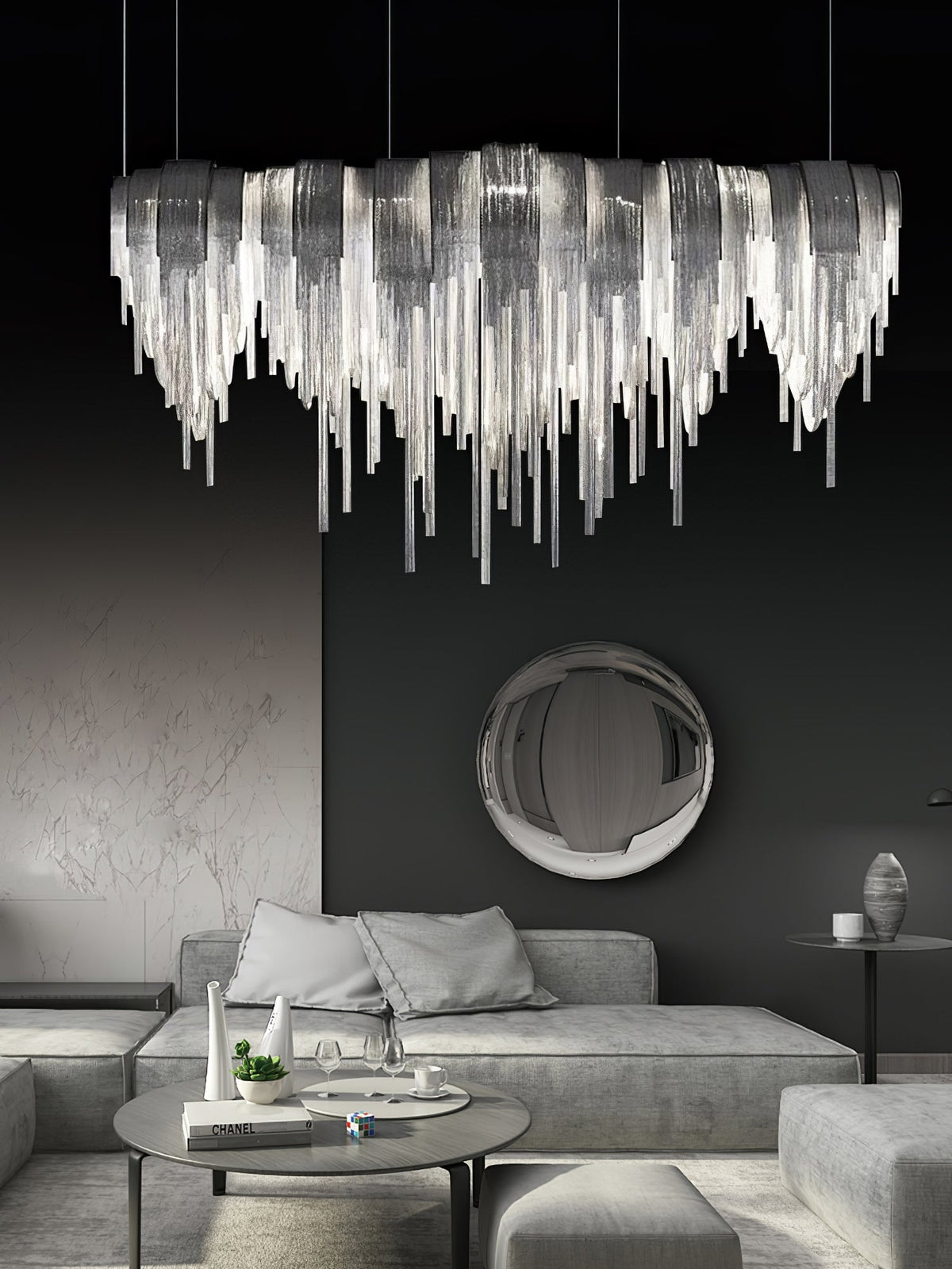 Tarien candelabru Lanțuri Stratificate Nichel Lux