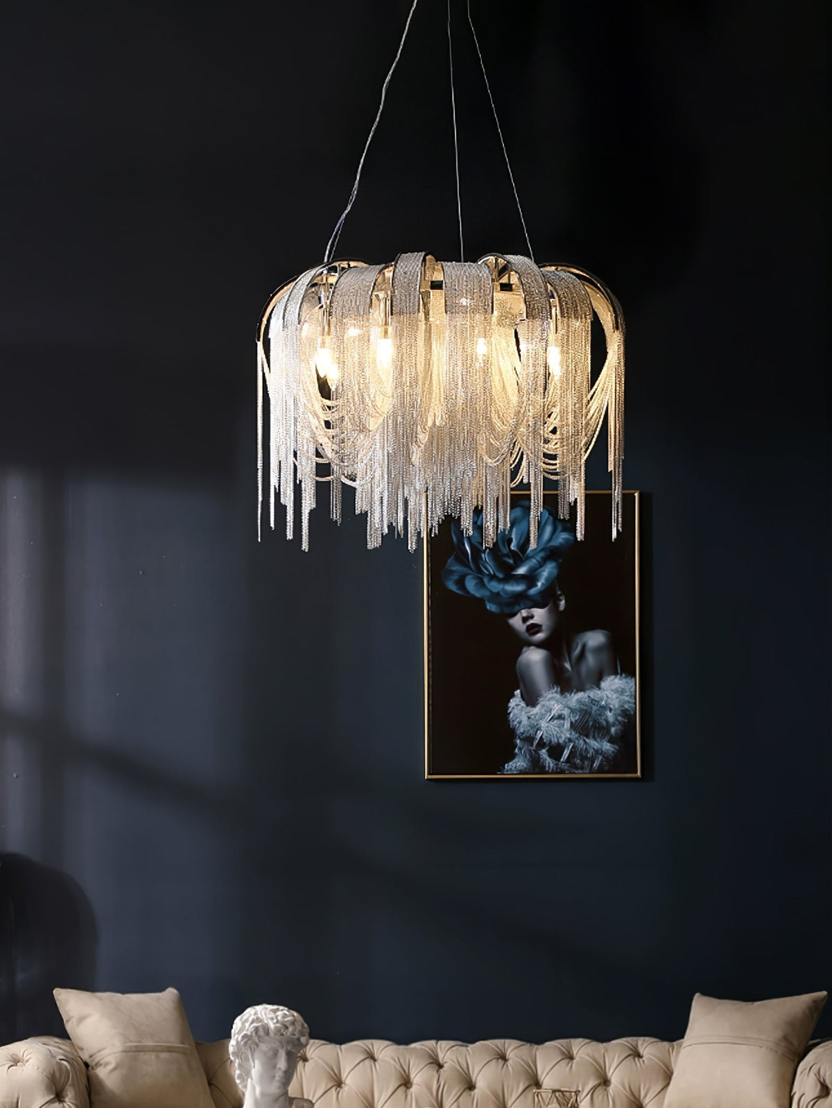 Tarien candelabru Lanțuri Stratificate Nichel Lux