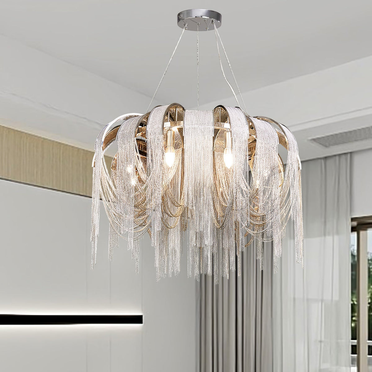 Tarien candelabru Lanțuri Stratificate Nichel Lux