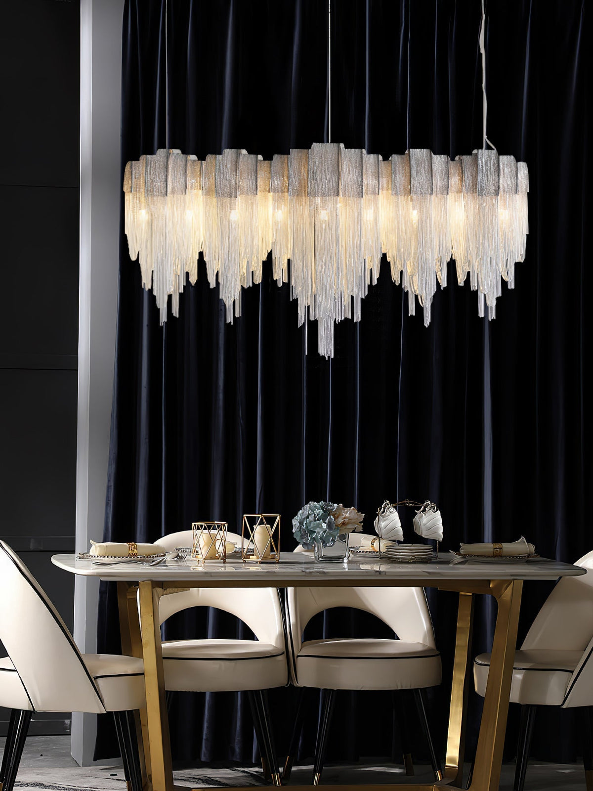 Tarien candelabru Lanțuri Stratificate Nichel Lux