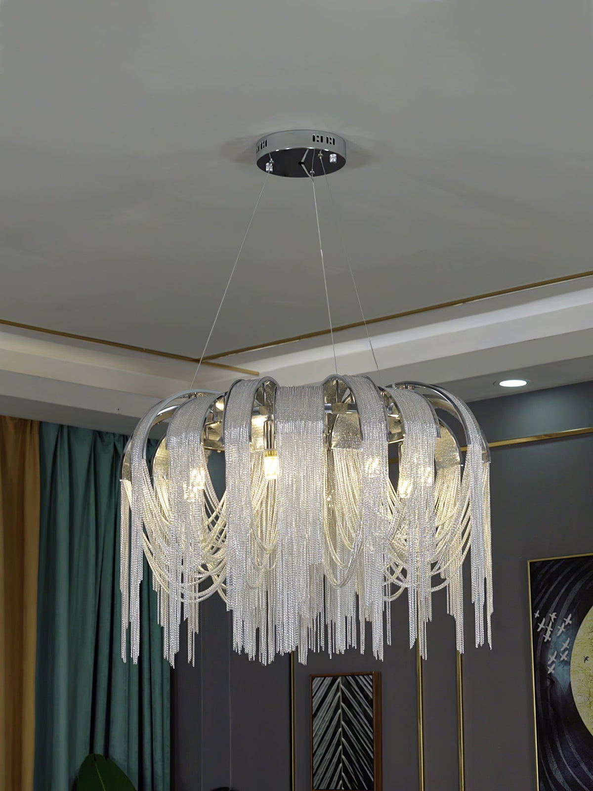 Tarien candelabru Lanțuri Stratificate Nichel Lux