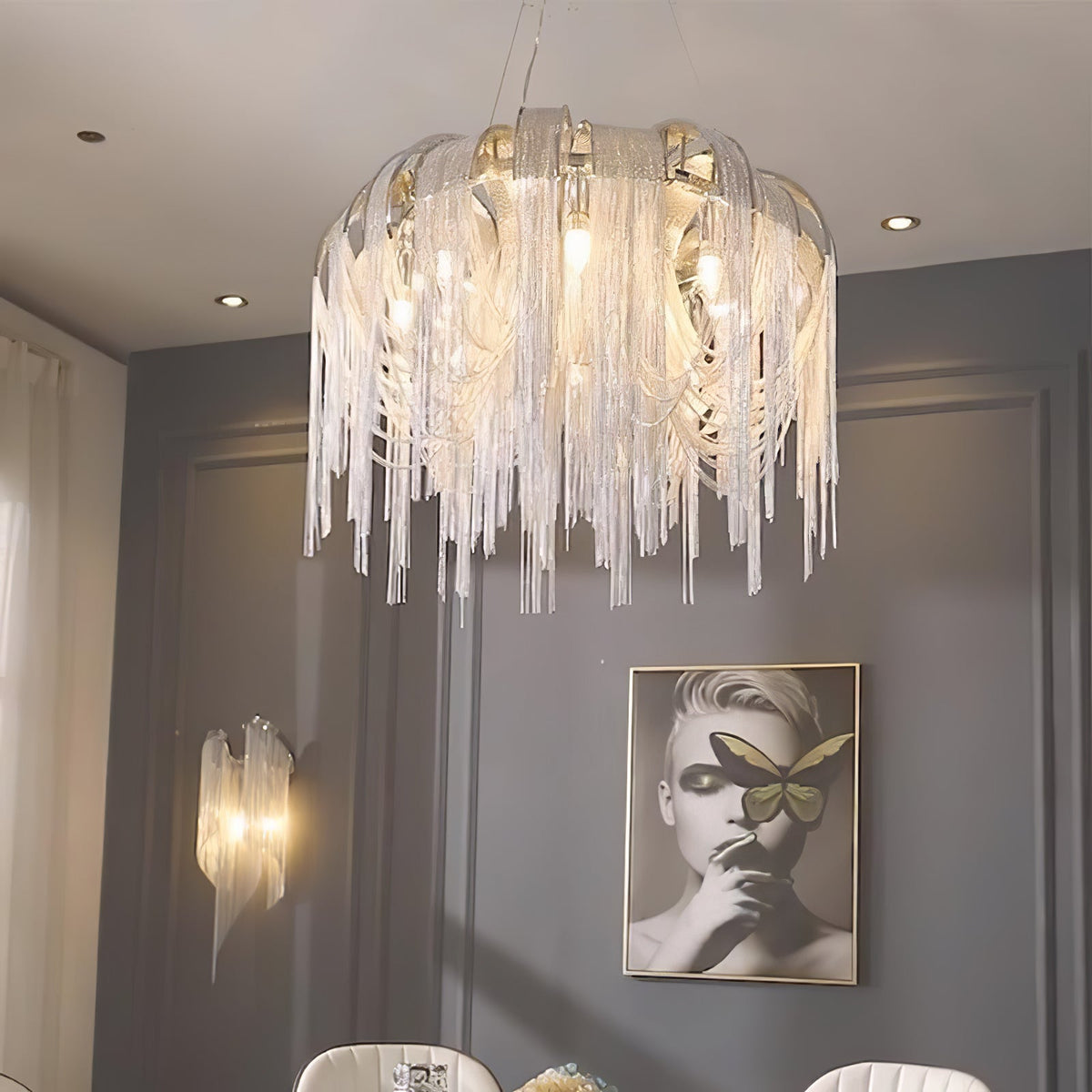 Tarien candelabru Lanțuri Stratificate Nichel Lux