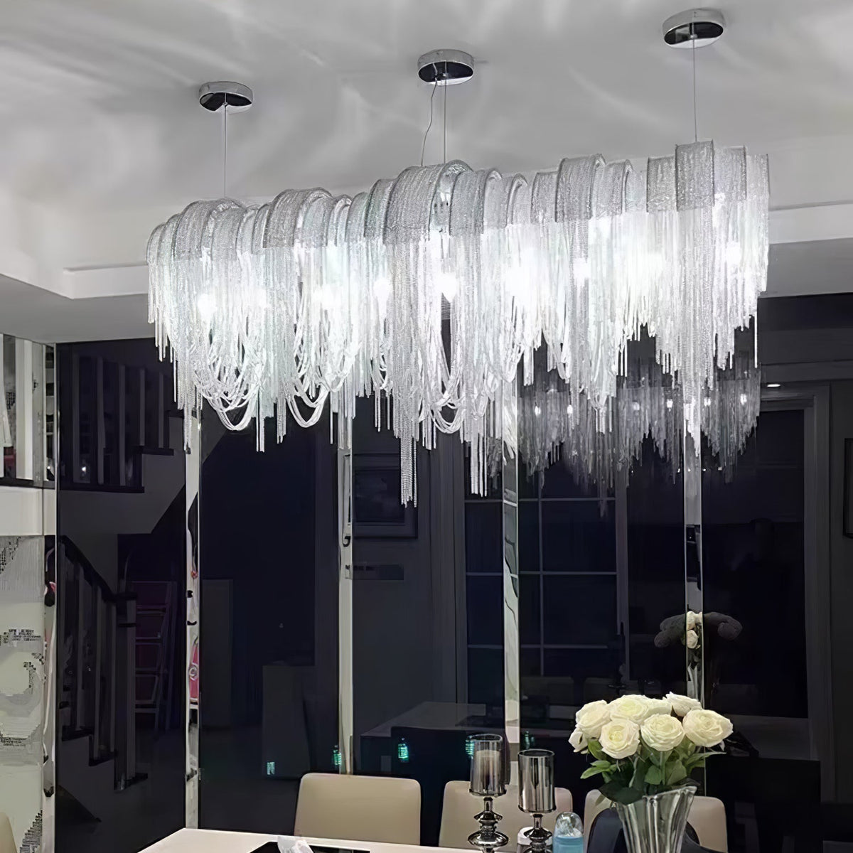 Tarien candelabru Lanțuri Stratificate Nichel Lux