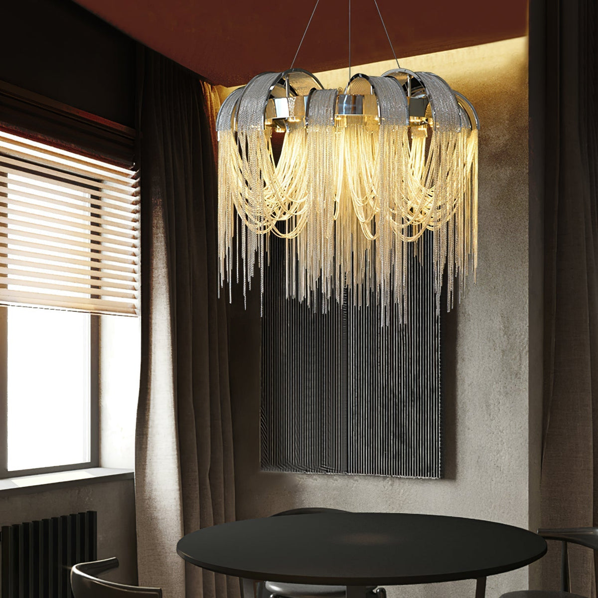 Tarien candelabru Lanțuri Stratificate Nichel Lux