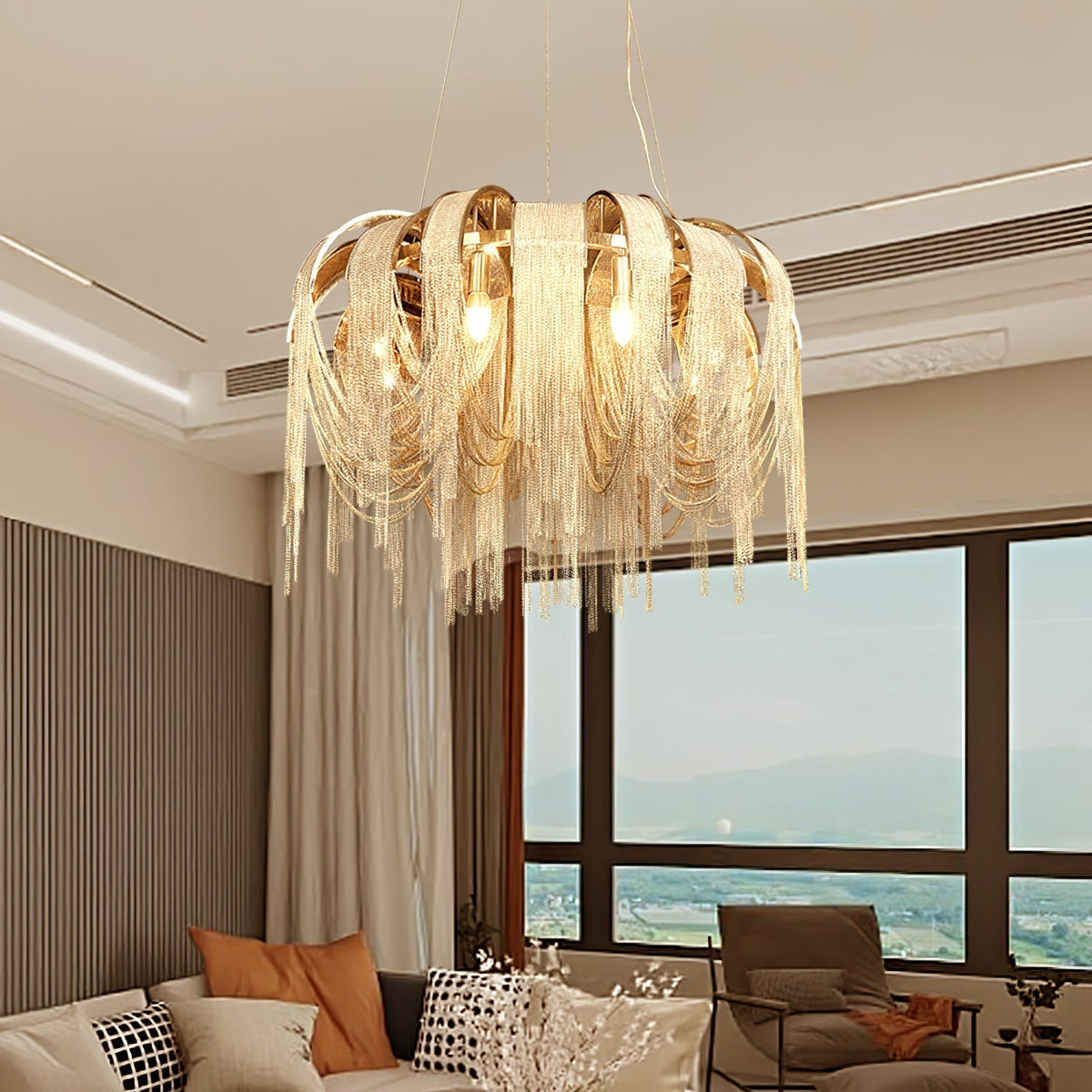 Tarien candelabru Lanțuri Stratificate Nichel Lux