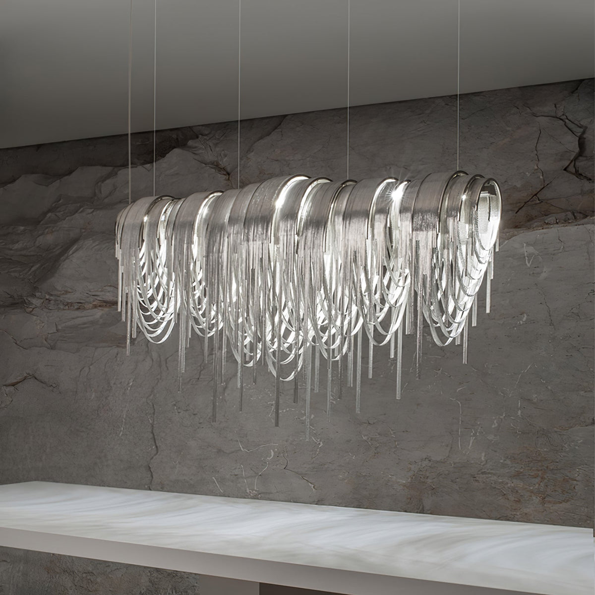Tarien candelabru Lanțuri Stratificate Nichel Lux