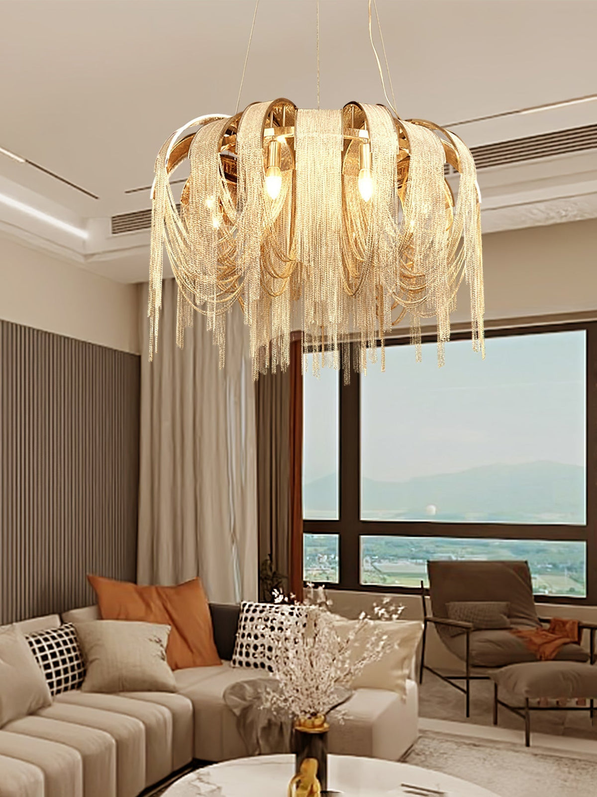 Tarien candelabru Lanțuri Stratificate Nichel Lux