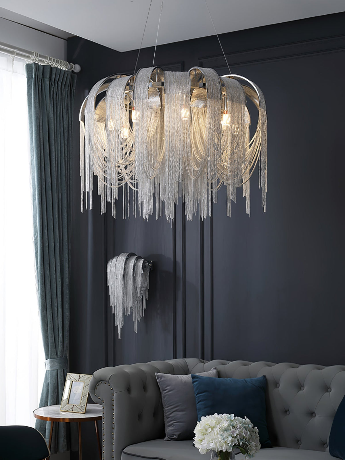 Tarien candelabru Lanțuri Stratificate Nichel Lux