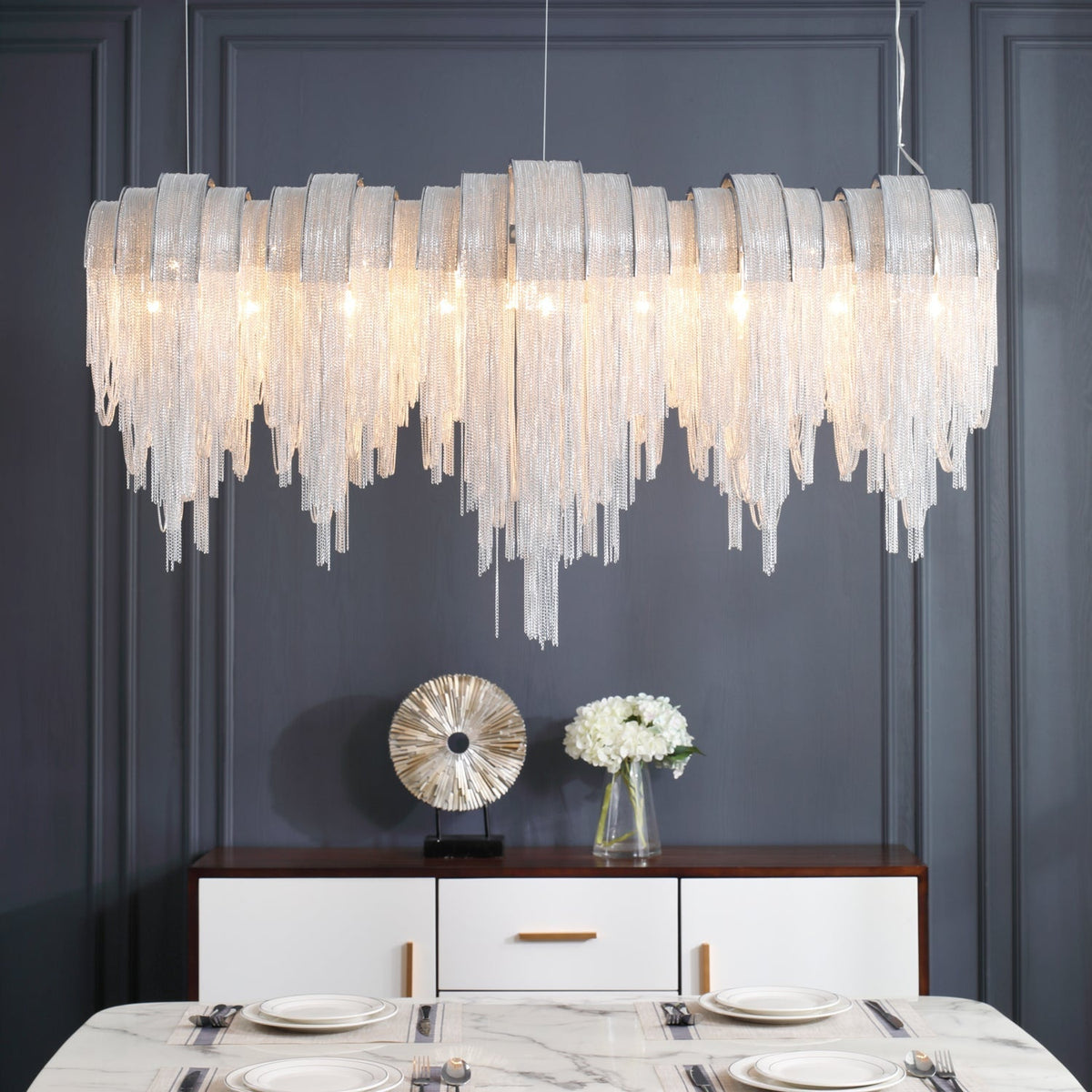 Tarien candelabru Lanțuri Stratificate Nichel Lux