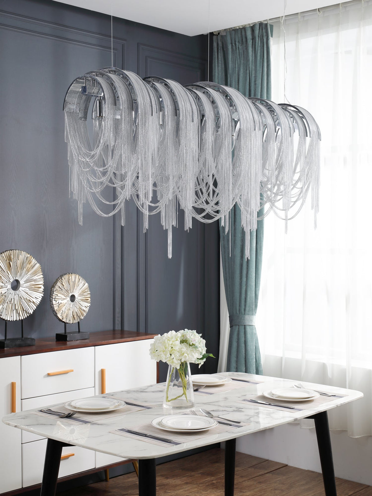 Tarien candelabru Lanțuri Stratificate Nichel Lux
