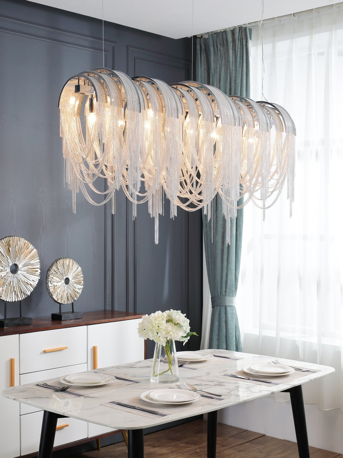 Tarien candelabru Lanțuri Stratificate Nichel Lux