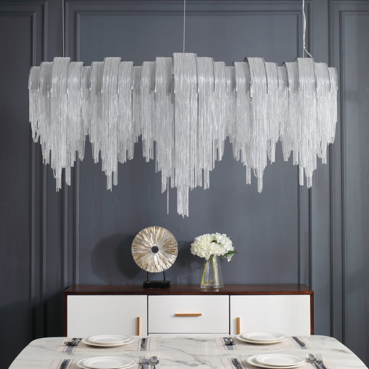 Tarien candelabru Lanțuri Stratificate Nichel Lux