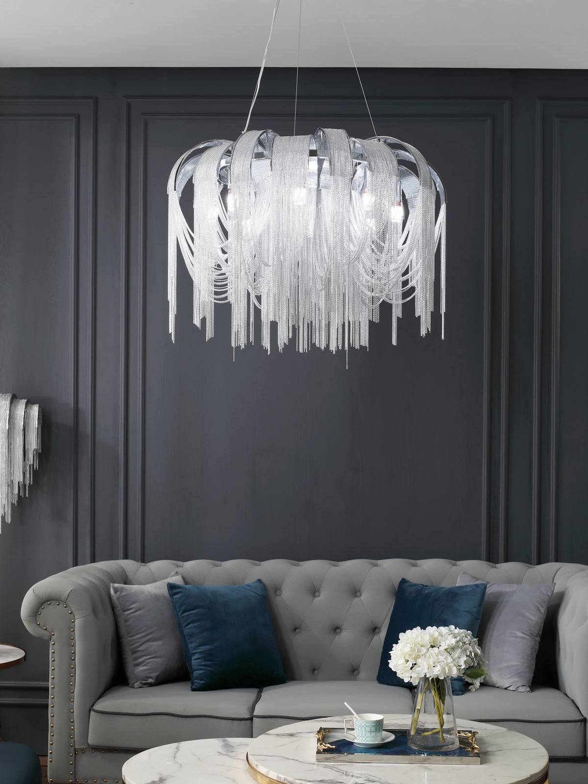 Tarien candelabru Lanțuri Stratificate Nichel Lux
