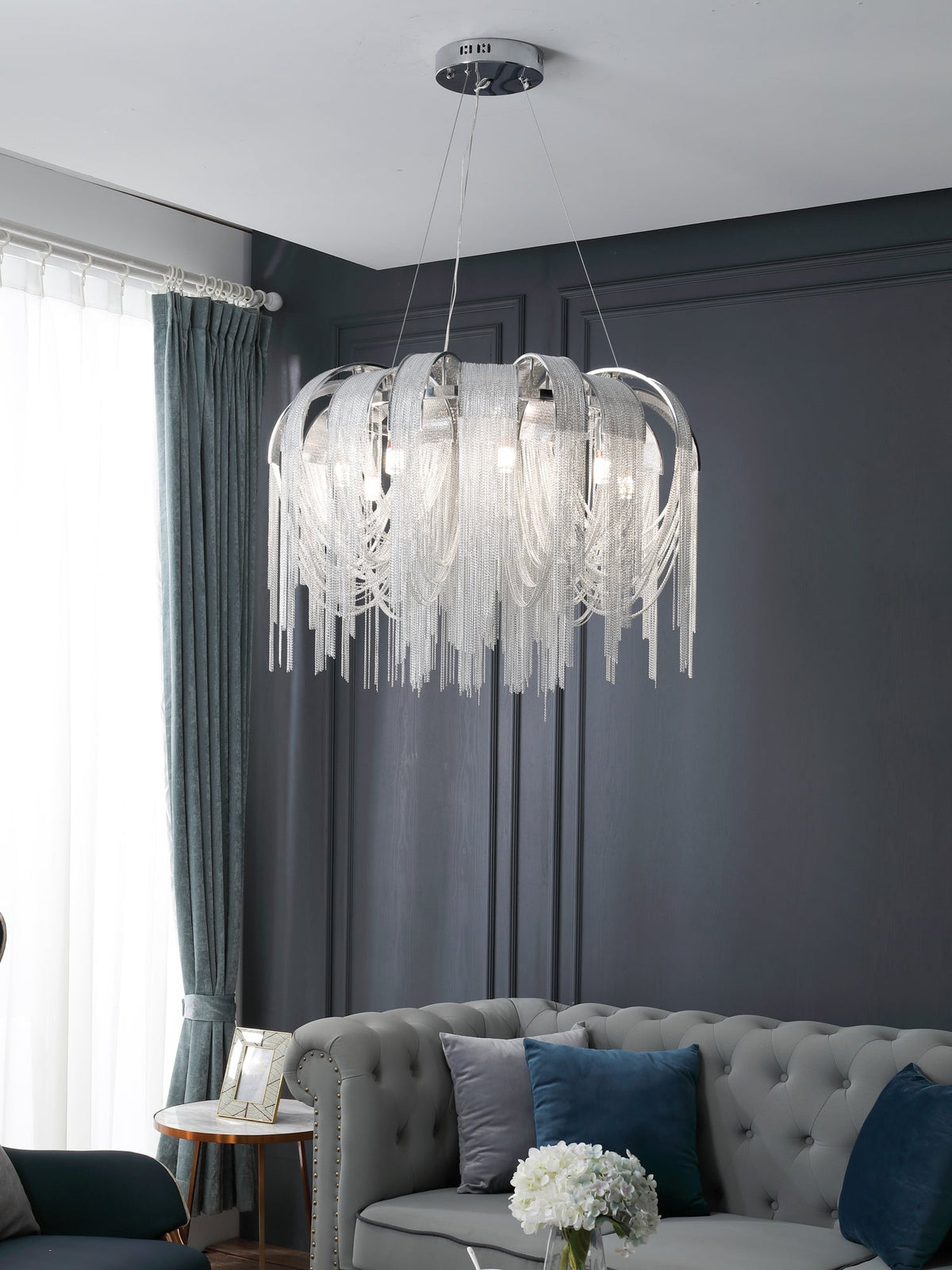 Tarien candelabru Lanțuri Stratificate Nichel Lux