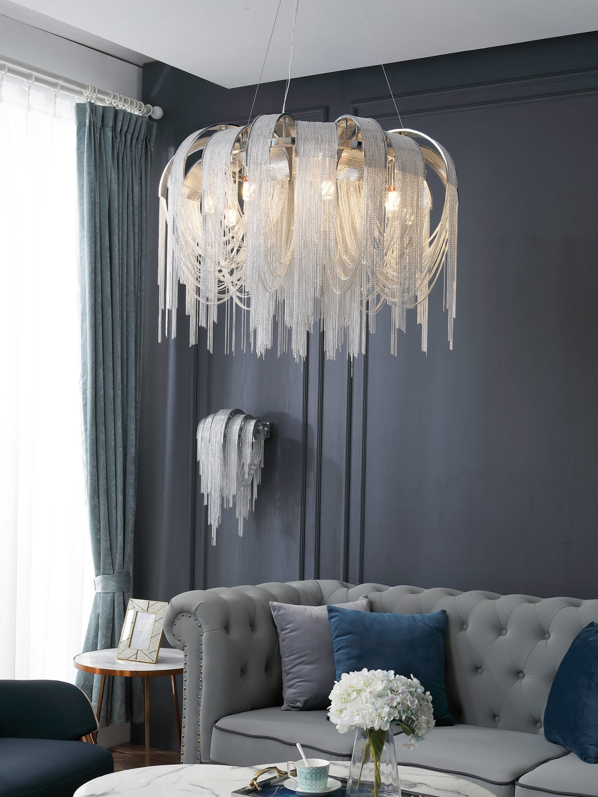 Tarien candelabru Lanțuri Stratificate Nichel Lux