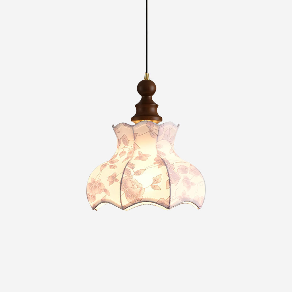 Lampă suspendată metal și lemn Țesătură Vintage Floral Elegant