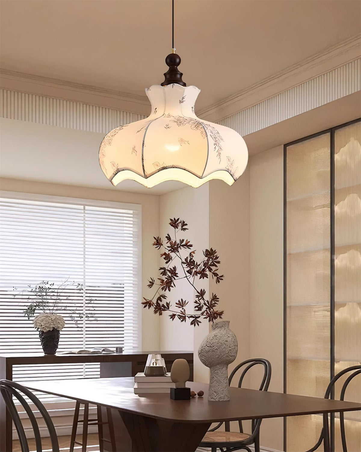 Lampă suspendată metal și lemn Țesătură Vintage Floral Elegant