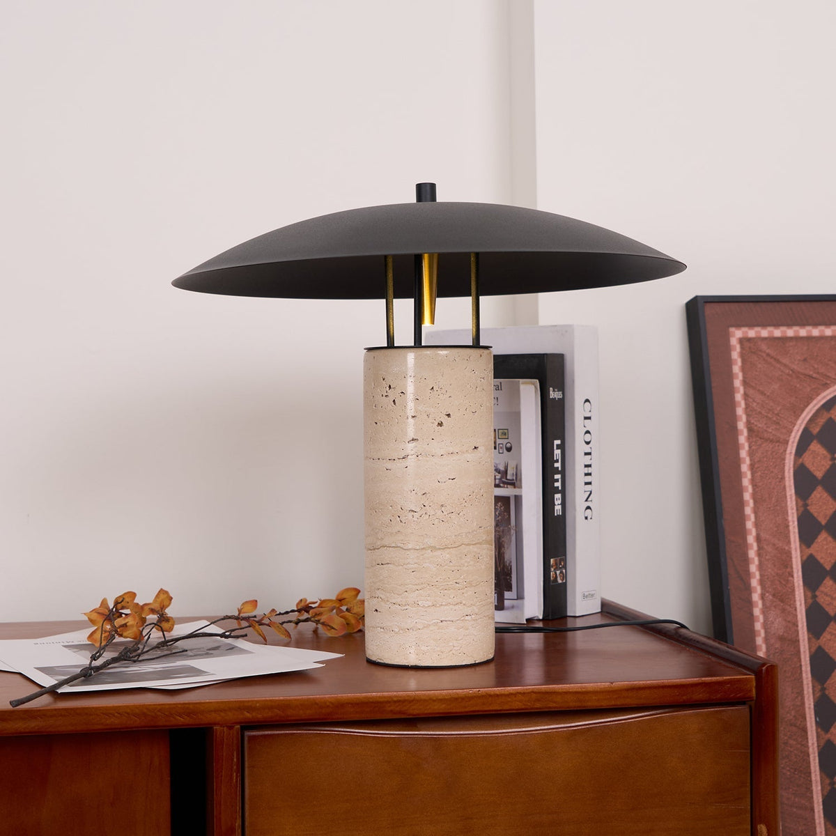 Eara Disc-Pillar lampă de masă din travertin