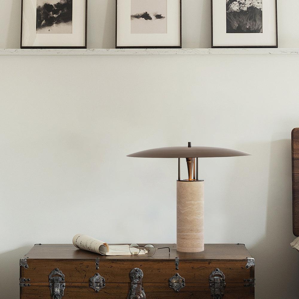 Eara Disc-Pillar lampă de masă din travertin