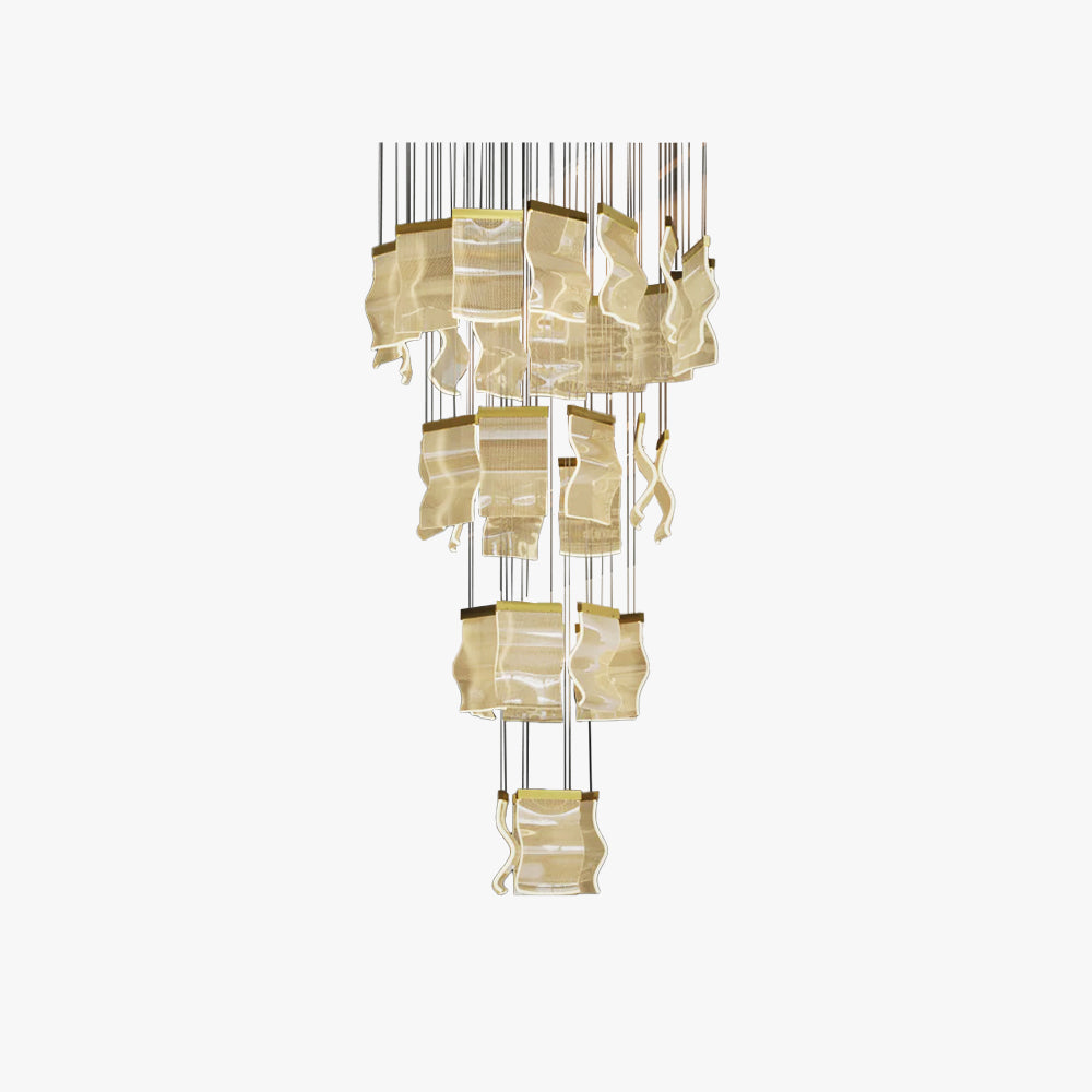 Kristy industrial candelabru cu elemente ondulate din metal auriu pentru dormitor/living