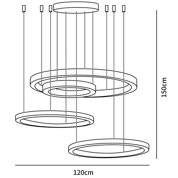 Arisha lampă suspendată LED metal modern Mare cu Inele Multi Reglabilă pentru living/Sufragerie, auriu
