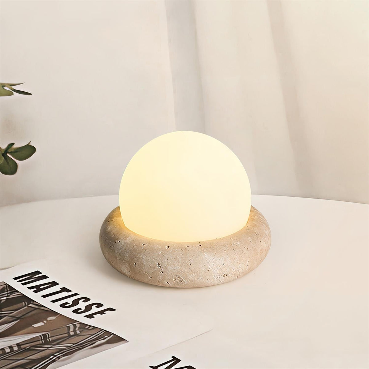 Caliror lampă de masă din travertin, cu glob