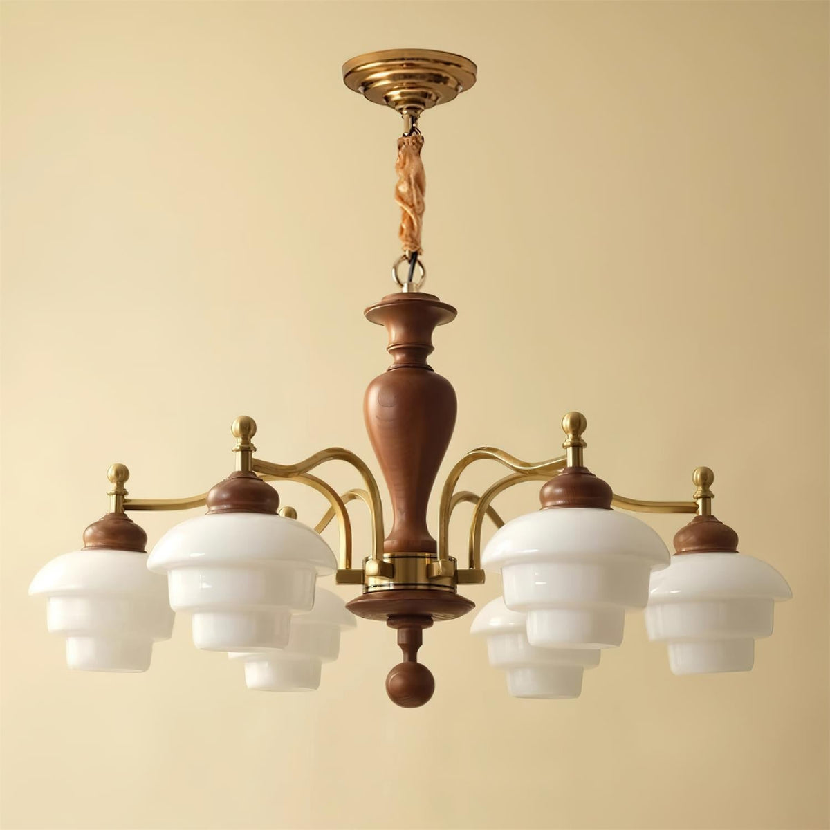 Elviora candelabru din lemn și sticlă, în stil modernist de la mijlocul secolului