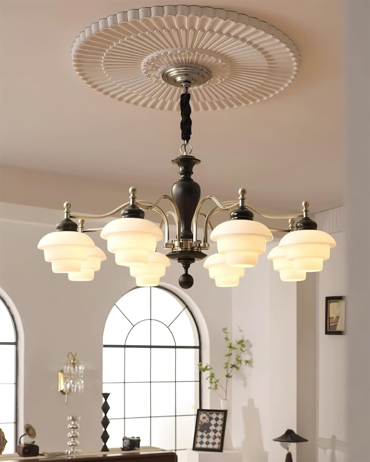 Elviora candelabru din lemn și sticlă, în stil modernist de la mijlocul secolului
