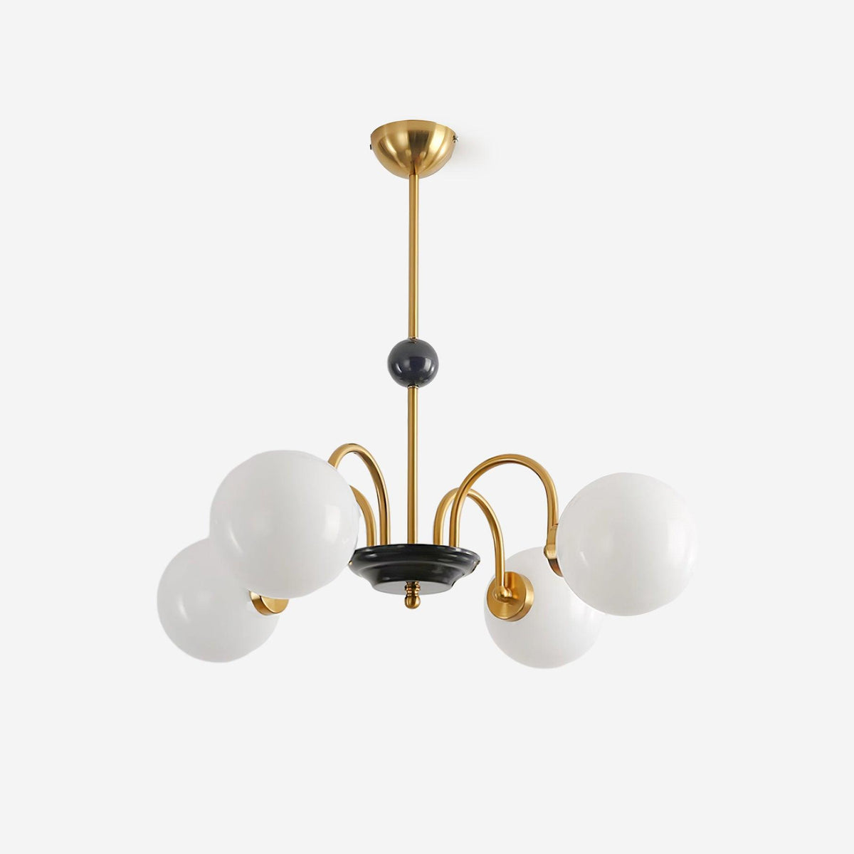 Candelabru cu brațe curbate și abajuri sferice, stil modern retro, pentru sufragerie