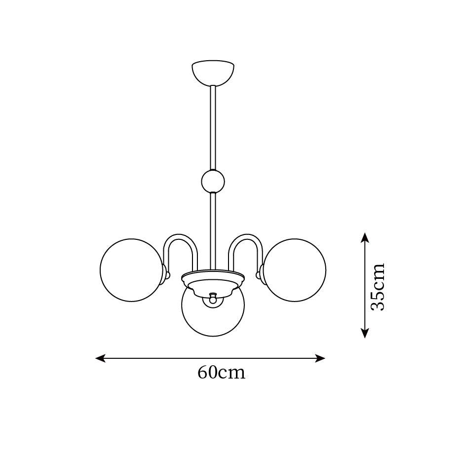 Candelabru cu brațe curbate și abajuri sferice, stil modern retro, pentru sufragerie