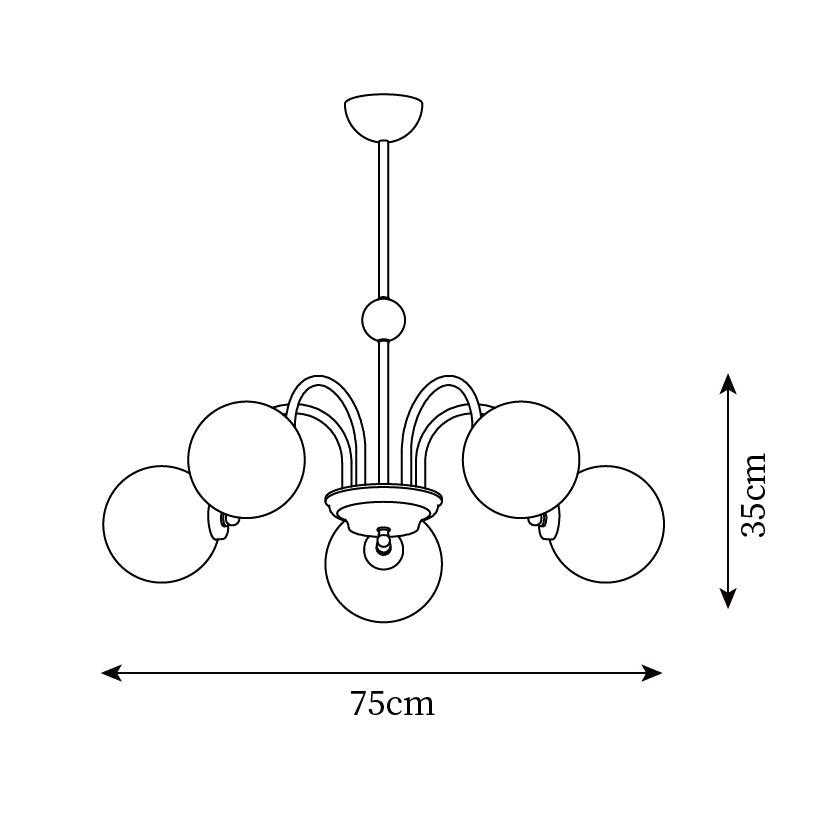 Candelabru cu brațe curbate și abajuri sferice, stil modern retro, pentru sufragerie