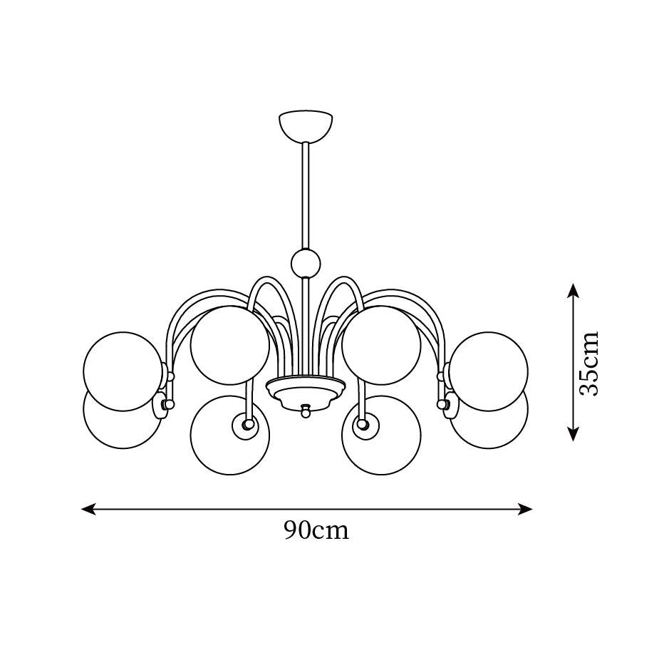 Candelabru cu brațe curbate și abajuri sferice, stil modern retro, pentru sufragerie