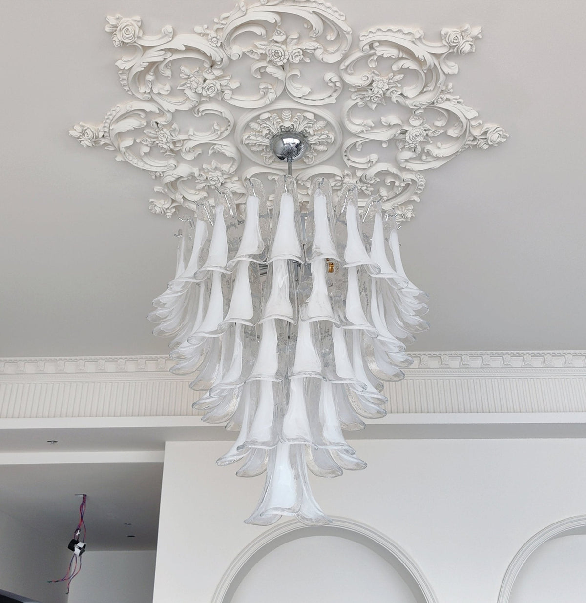 Eiroian candelabru transparent din sticlă Murano, vintage, cu petale
