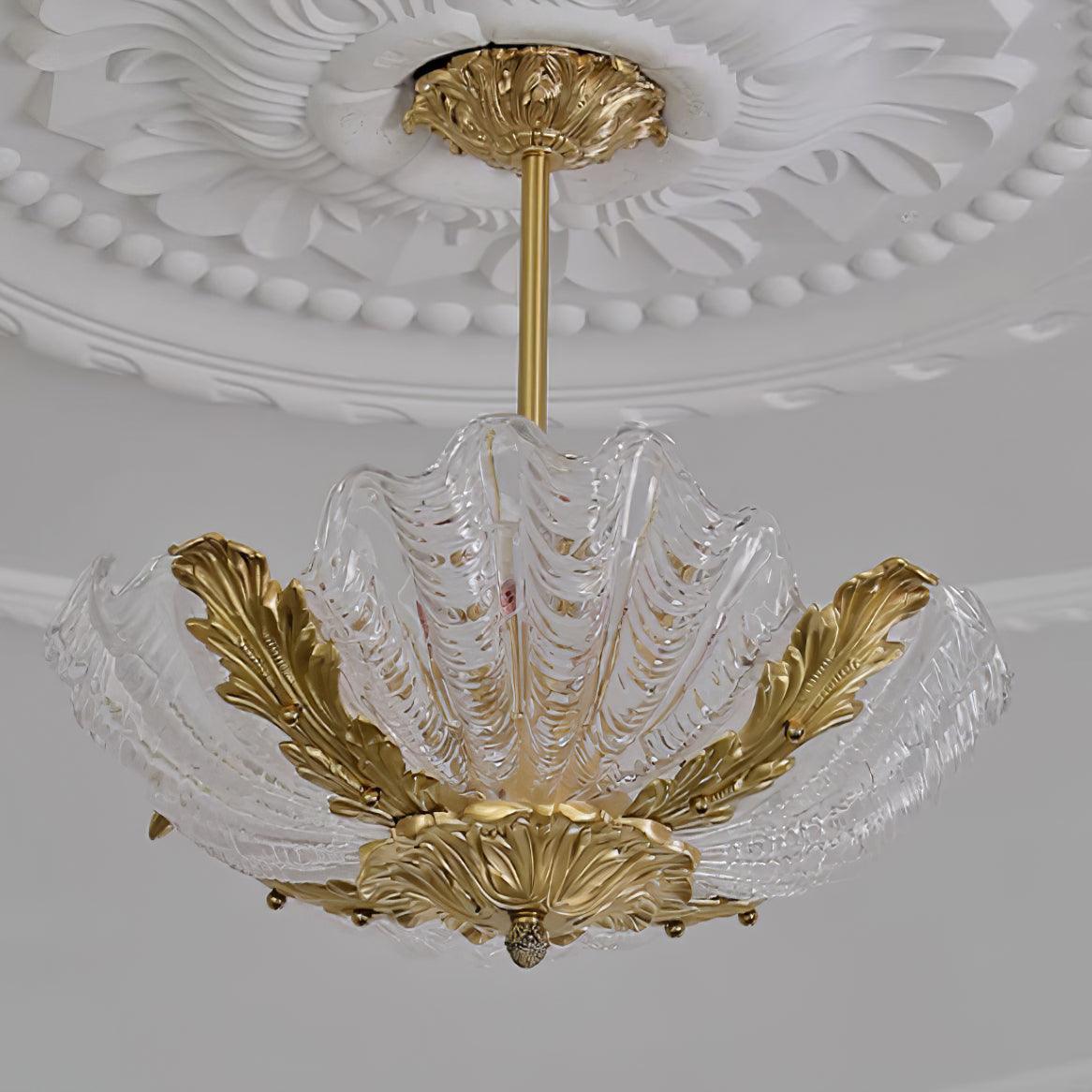 Lampă suspendată Murano roz cu bară din alamă în stil baroc